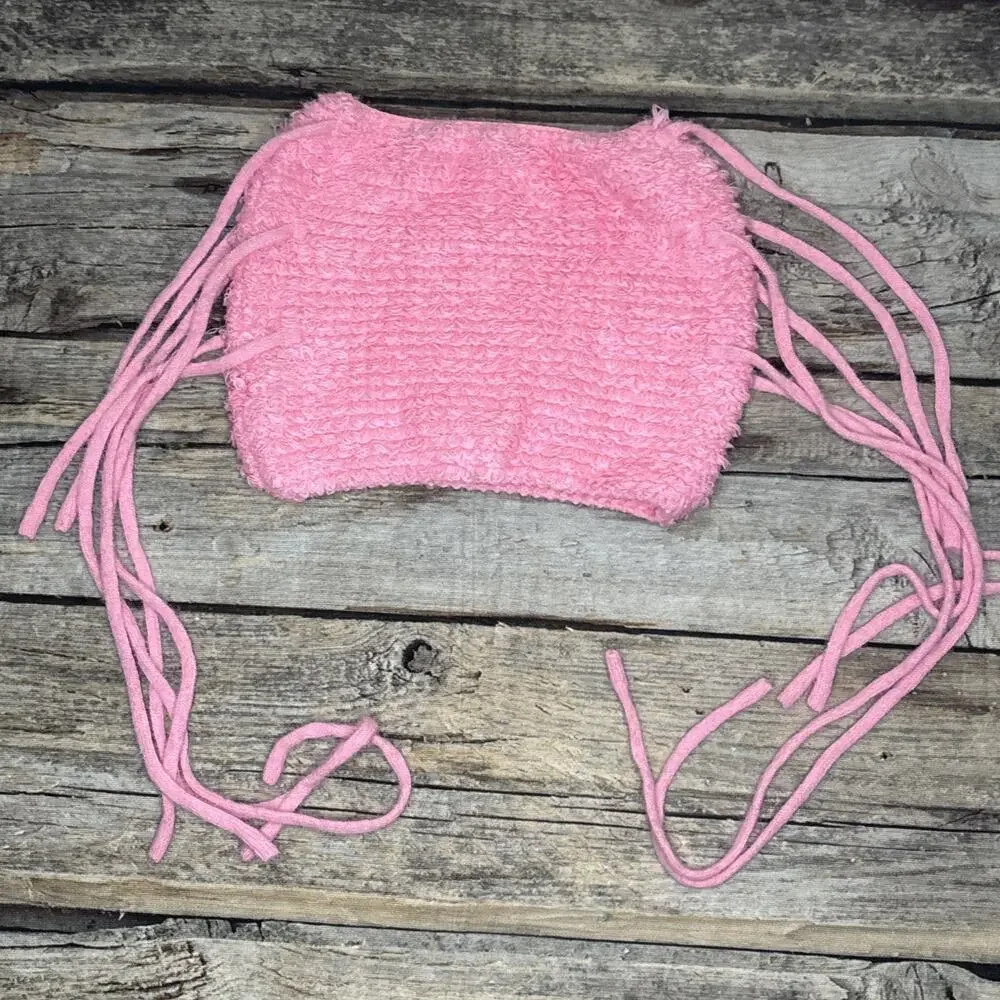 Sumwon Womens Pink Fringe Mini Skirt Textured Crochet Knit Side Tassel Sz Large